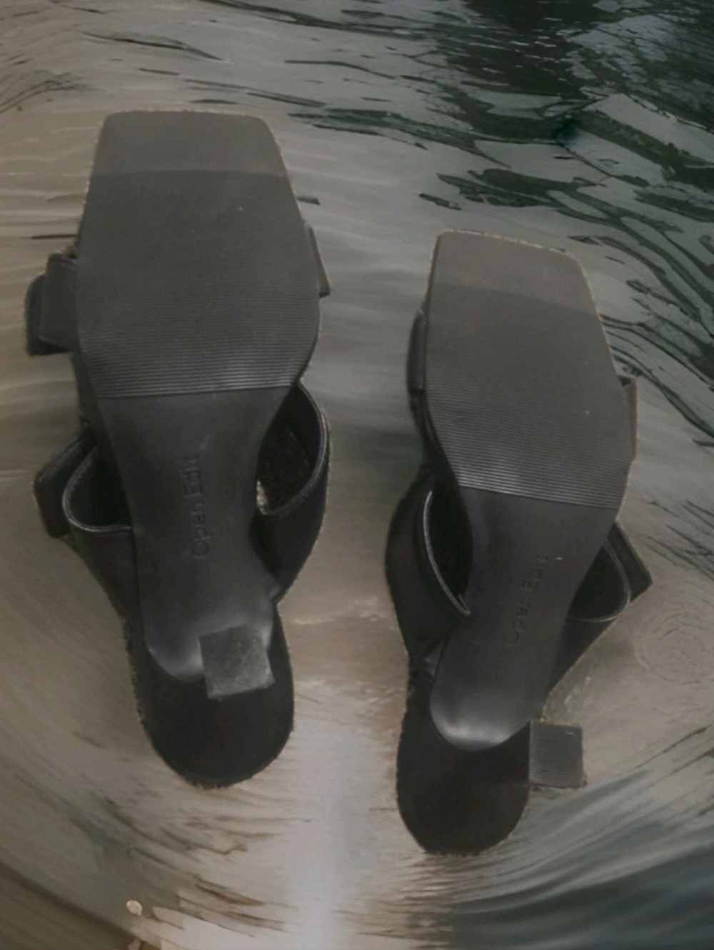 Pre-loved Open Edit Black Square Qarly Open Toe Slip On Sz 9.5 - Picture 5 of 5